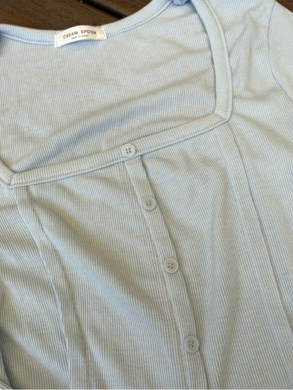 Light Blue Ribbed Long-Sleeve Button Front Top - Picture 3 of 5